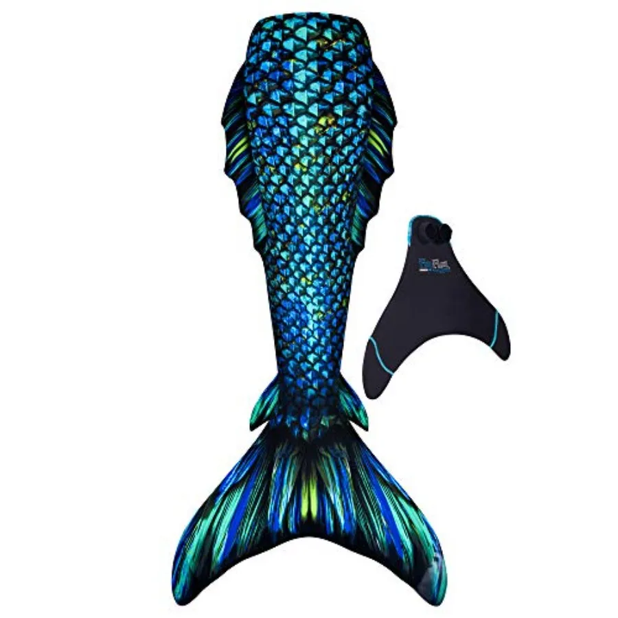 

Swimming mermaid tail for adults and teens, neoprene material, shimmering aqua color, reinforced tips and integrated monofin fo
