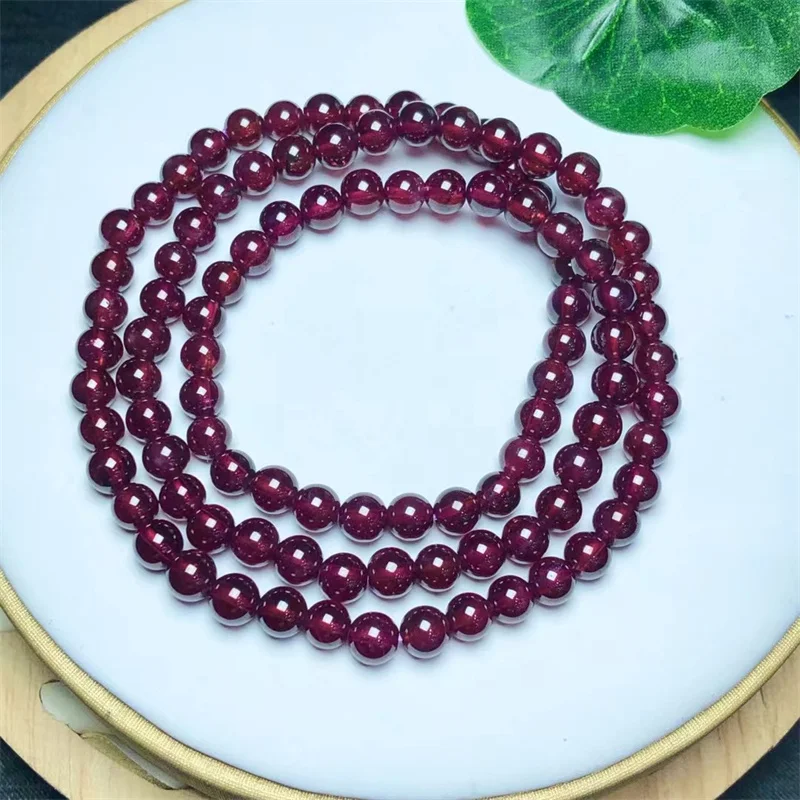 Natural Garnet Triple Circle Bracelet Necklace Sweater Chain Jewelry Accessories Gift 1PCS 5/6MM