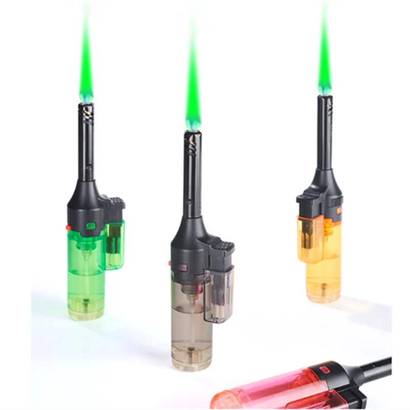 

Green Flame Jet Torch Lighters Adjustable Flame Windproof Visible Fuel Tank Kitchen Outdoor BBQ (Without Butane Gas)