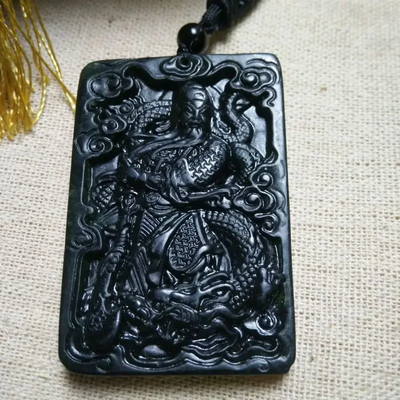 

Natural Serpentine Stone Dark Jade Domineering Guan Yu Pendant Dark Green Jade Wu God of Wealth Necklace Lucky