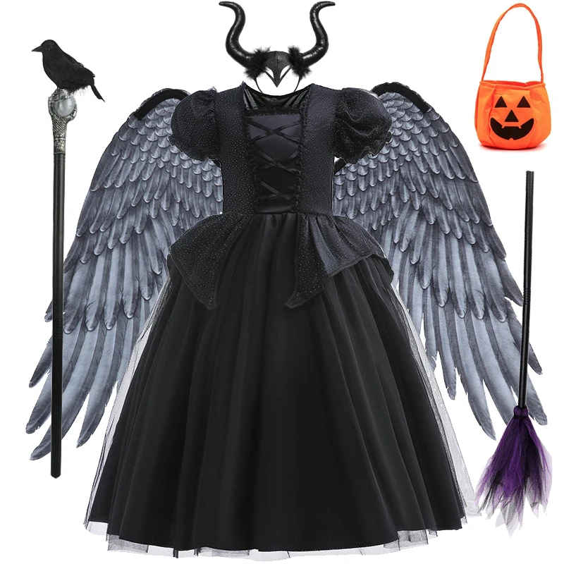 

Halloween Witch Costume Children Cosplay Vampire Baby Girl Princess DressesKids Evening Party Clothes Fashion Gothic Vestido