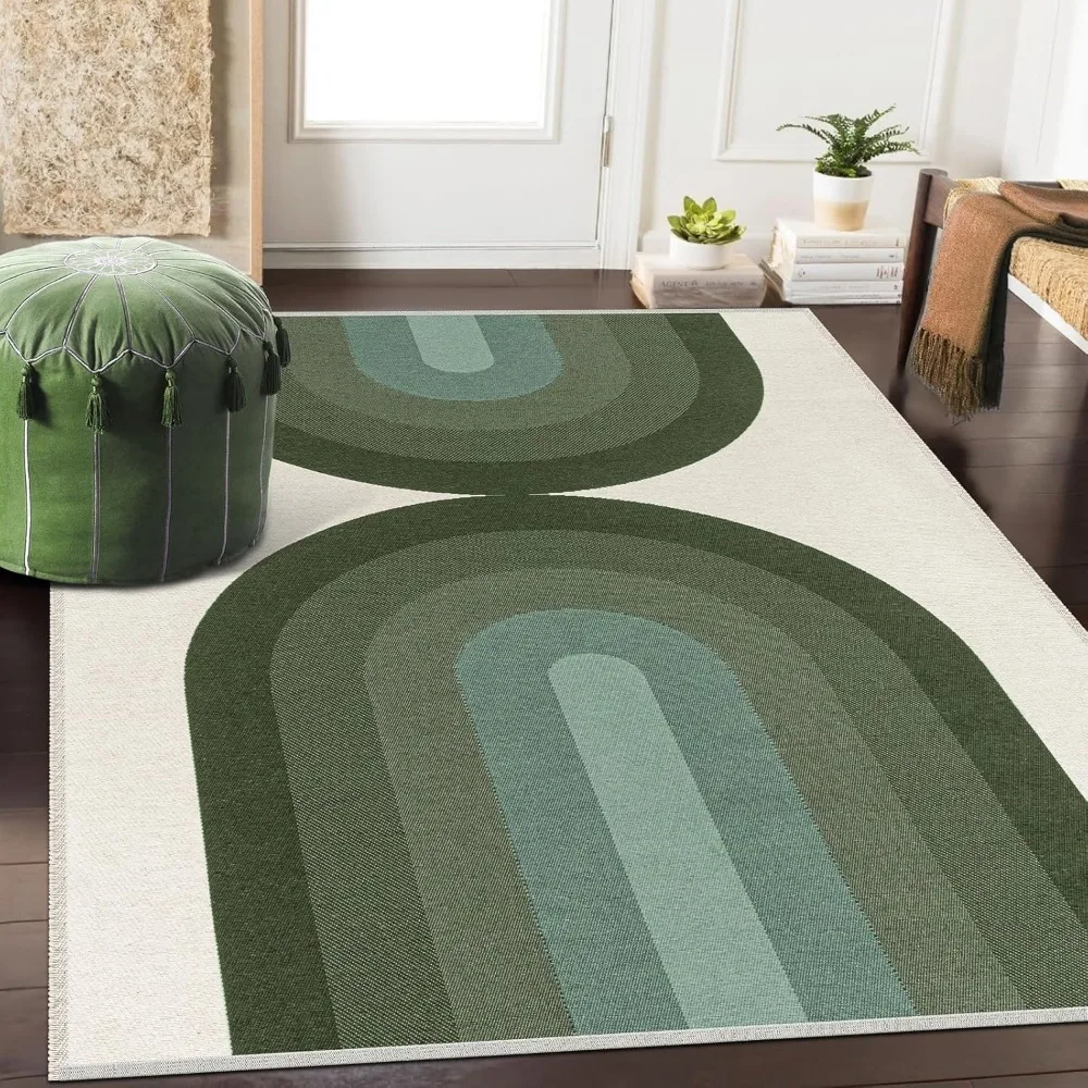 Green Rugs for Living Room -5x7 Area  Ultra-Thin Woven Bohog Modern Rainbow  for Bedroom,