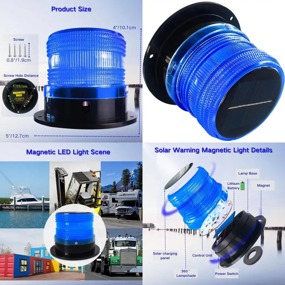 

Solar Powered LED Navigation Light for Boats and Yachts, Magnetic, Waterproof, 3 Lighting Modes, Blue