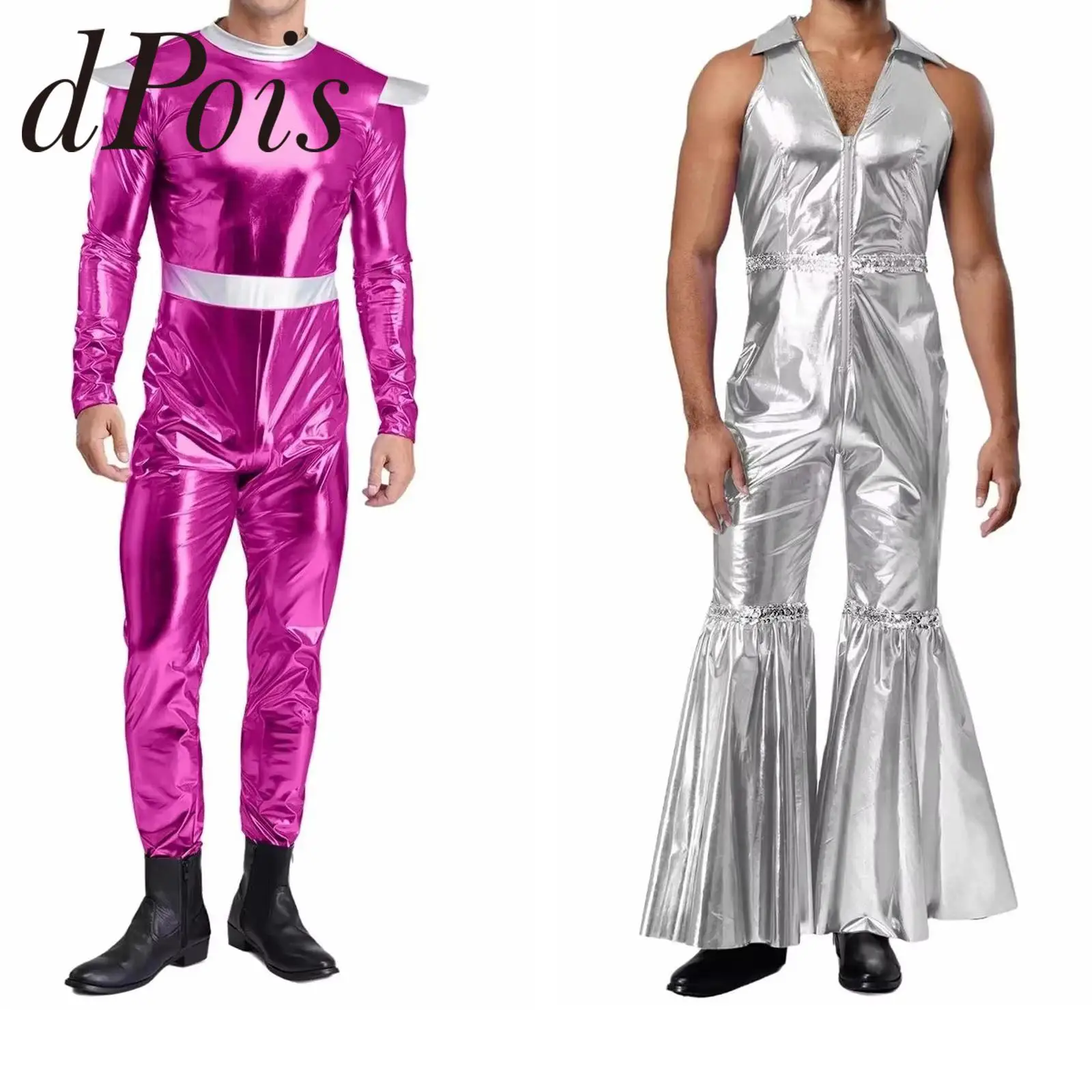 

Серебряный комбинезон для взрослых, комбинезон с изображением инопланетянина, костюм для косплея, мужской костюм робота-космонавта, костюм для космического выступления, дискотека, наряд хиппи