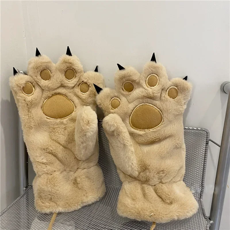 قفازات نسائية الدب النخيل باو الحيوانات أفخم مخلب قفاز الكفوف ازياء تأثيري لطيف الكرتون الدب محاكاة فروي القفازات شتاء دافئ #3