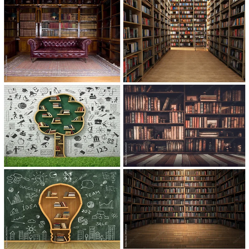 Vintage Bookshelf Book Library Photography Backdrops Portrait Photo Background For Photo Studio Props SJSB-01