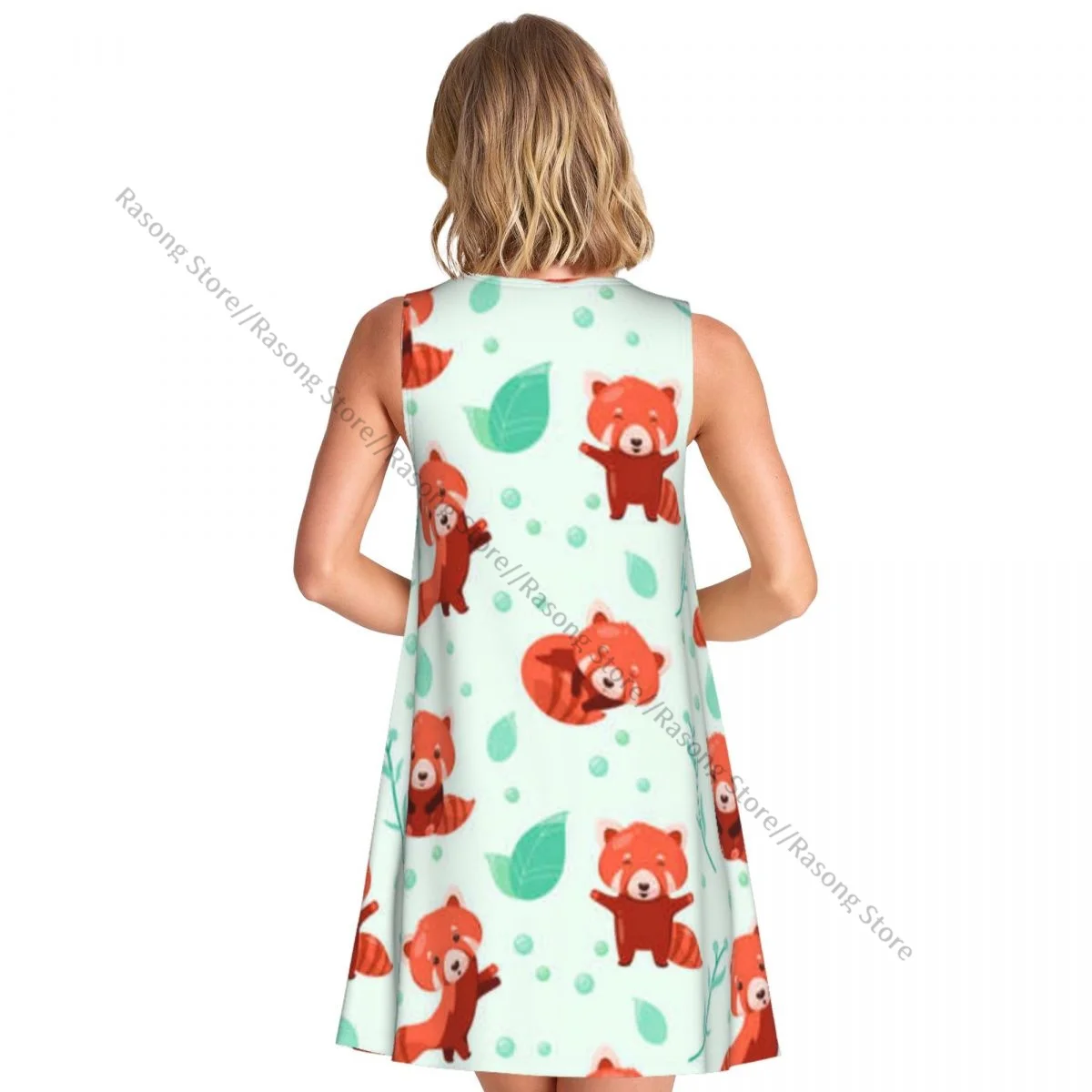 Women's Dress Cute Red Pandas Cartoon Summer Casual T Shirt Beach Cover up Tank Dress
