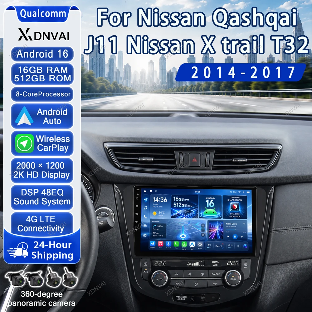 Android 16 Car Radio For Nissan Qashqai J11 Nissan X Trail T32 2014-2017 Multimedia Video Player Carplay Audio Auto RDS GPS DSP