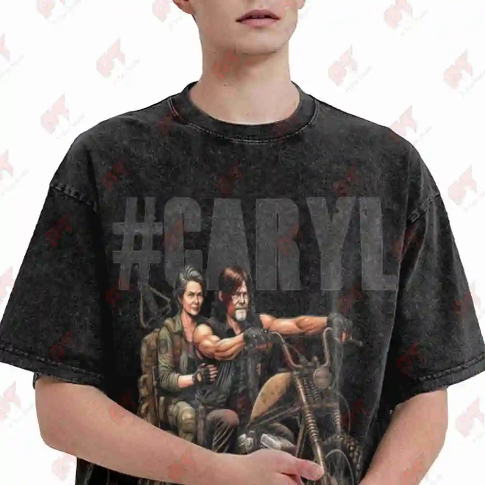 Daryl Dixon And Carol Peletier Caryl Vintage Washed Tee Pure Cotton T-Shirt