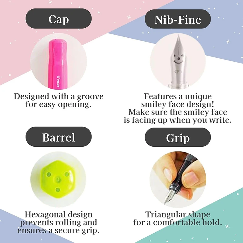 Pilot Kakuno Smile Family Fountain Pen Aesthetic Ergonomic Triangular Grip Daily Writing Practice Pens for Beginners Calligraphy