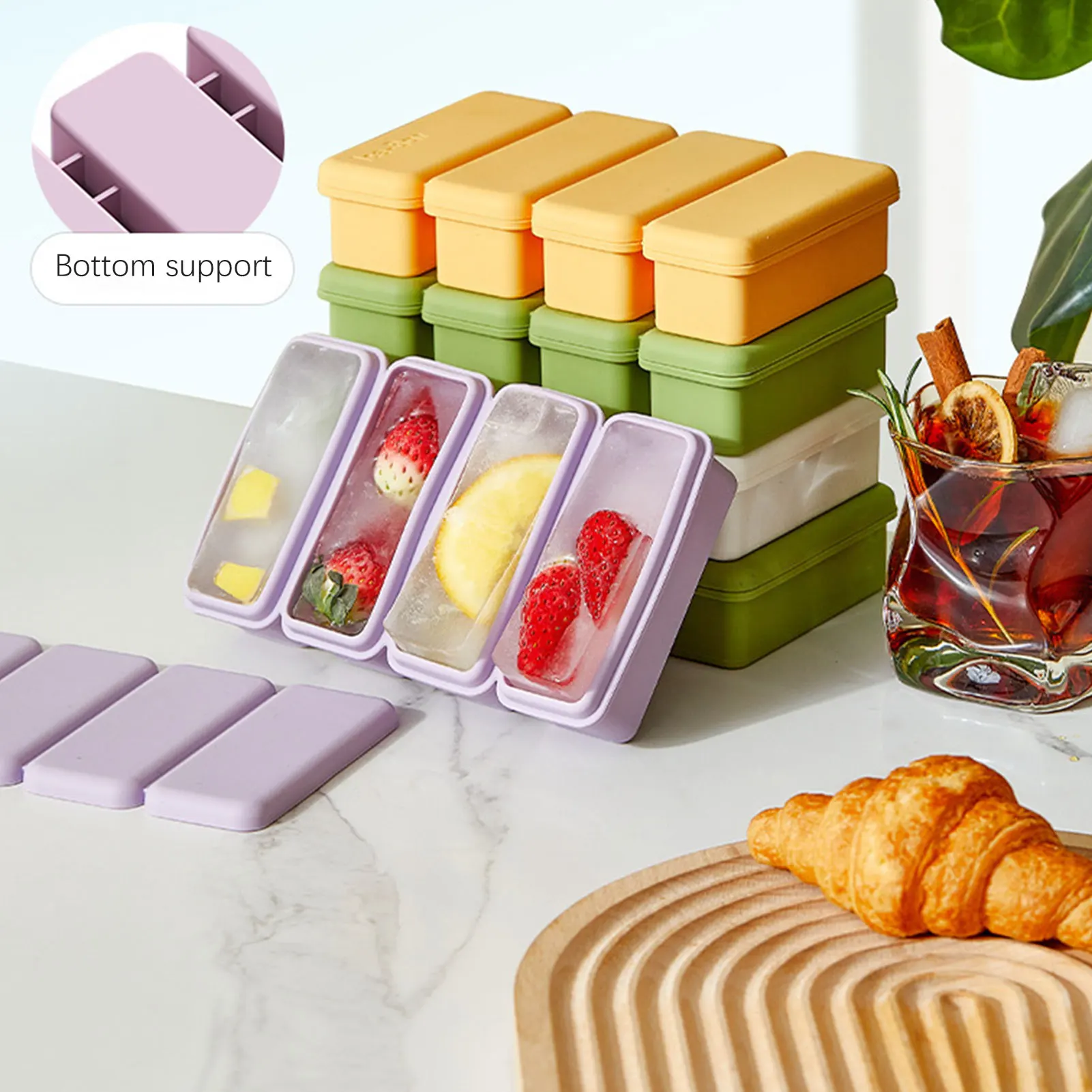 4 Cells Big Silicone Freezing Stencils Non Stick Soft Ice Cubes Tray Leakproof Ice Tray For Cooling Cocktail Beers Juices ﻿