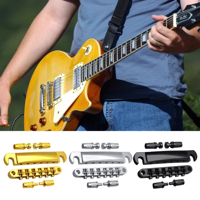 Guitar Tune O-Matic Bridge and Stop Bars Tailpiece Combo with Studs Replacements Set for LP 6 String Electric Guitars