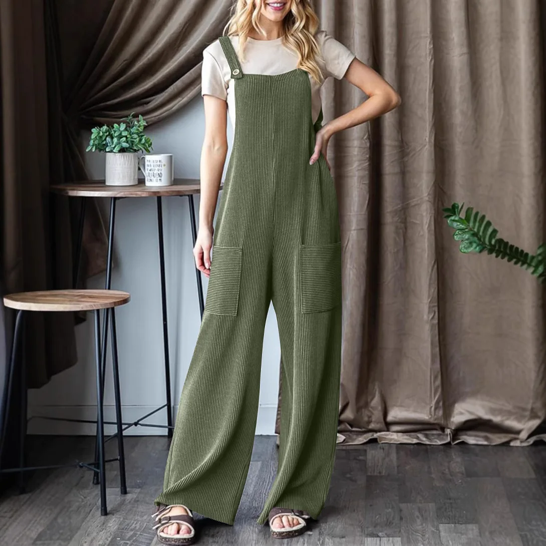 

Jumpsuits Women Solid Sling Casual One Piece Sleeveless Overalls Wide Leg Long Pants Elegant Lady Spliced Rompers 2025