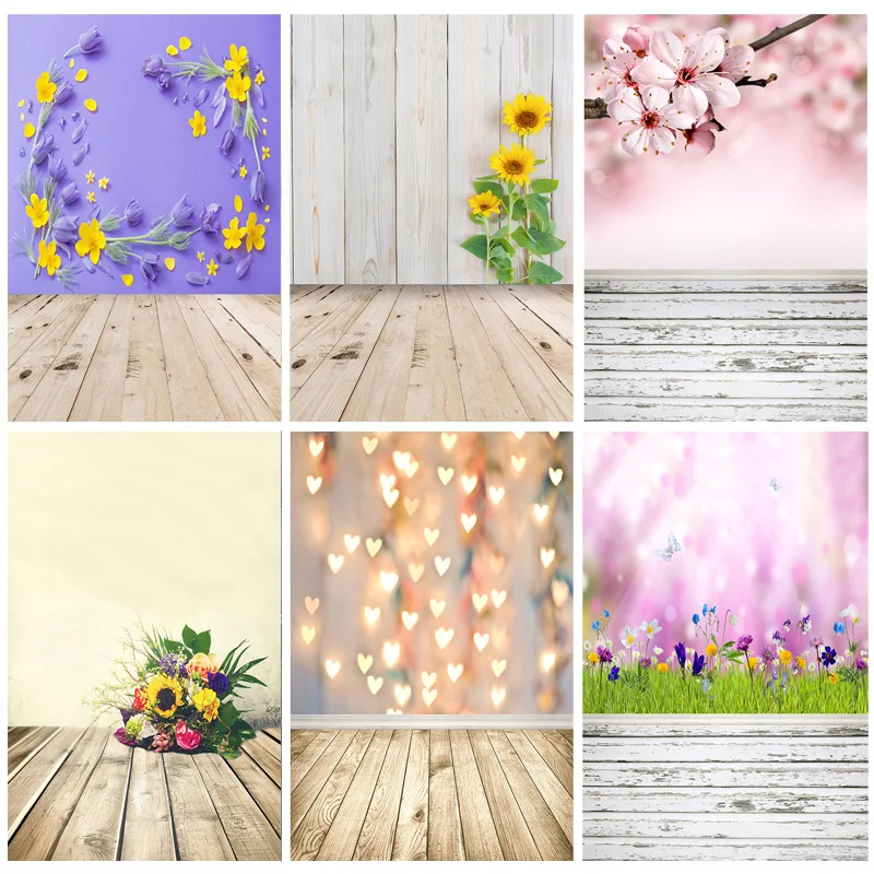 Vinyl Custom Photography Backdrops Wall And Wood Floor Flower Planks Landscape Photo Studio Background MBD-05