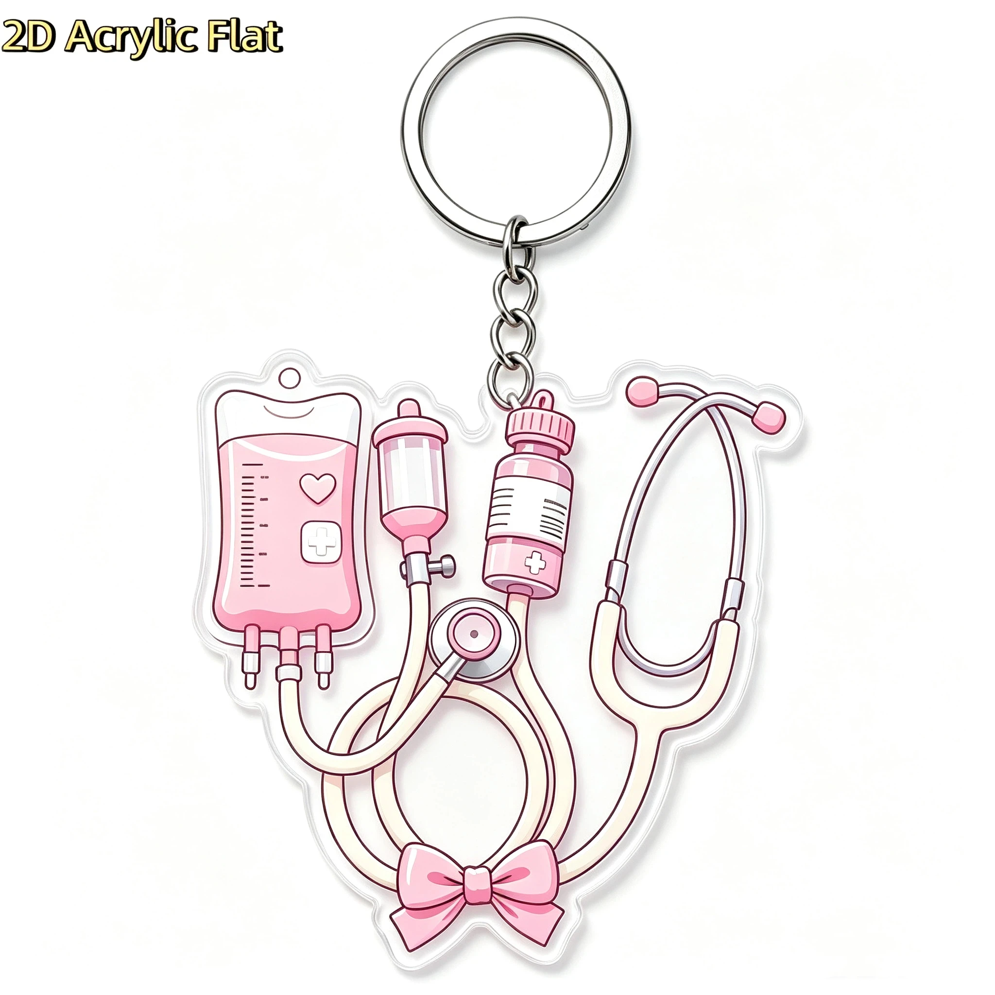 Pink Stethoscope Sphygmomanometer 2D Acrylic Keychain Cute Bag Charm For Nurses Doctors Backpack Desktop Decoration Accessories view 2