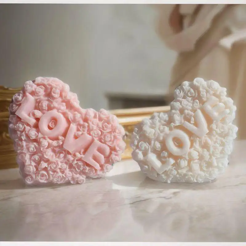 1Pc Rose Heart Shape Silicone Mold DIY Love Flower Candle Plaster Making Tool Chocolate Ice Mould