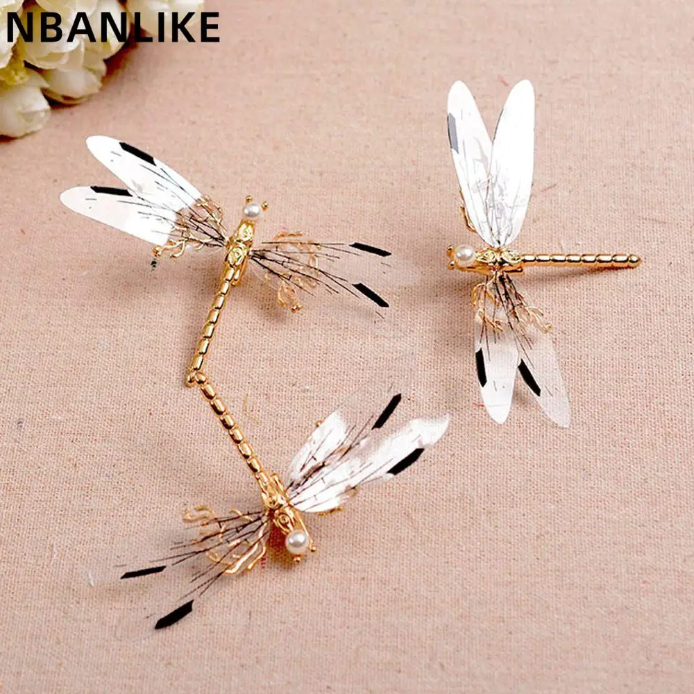 Fashion Golden Transparent Wings Dragonfly Hair Clip Fancy Crystal Pearl Barrettes Jewelry Accessories