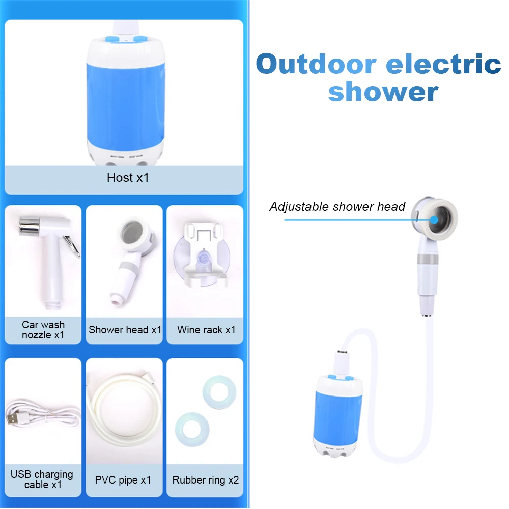 Portable Camping Shower 5000mAh Rechargeable Waterproof Battery Shower Pump Kit for Family Camp Hiking Backpacking Travel Beach