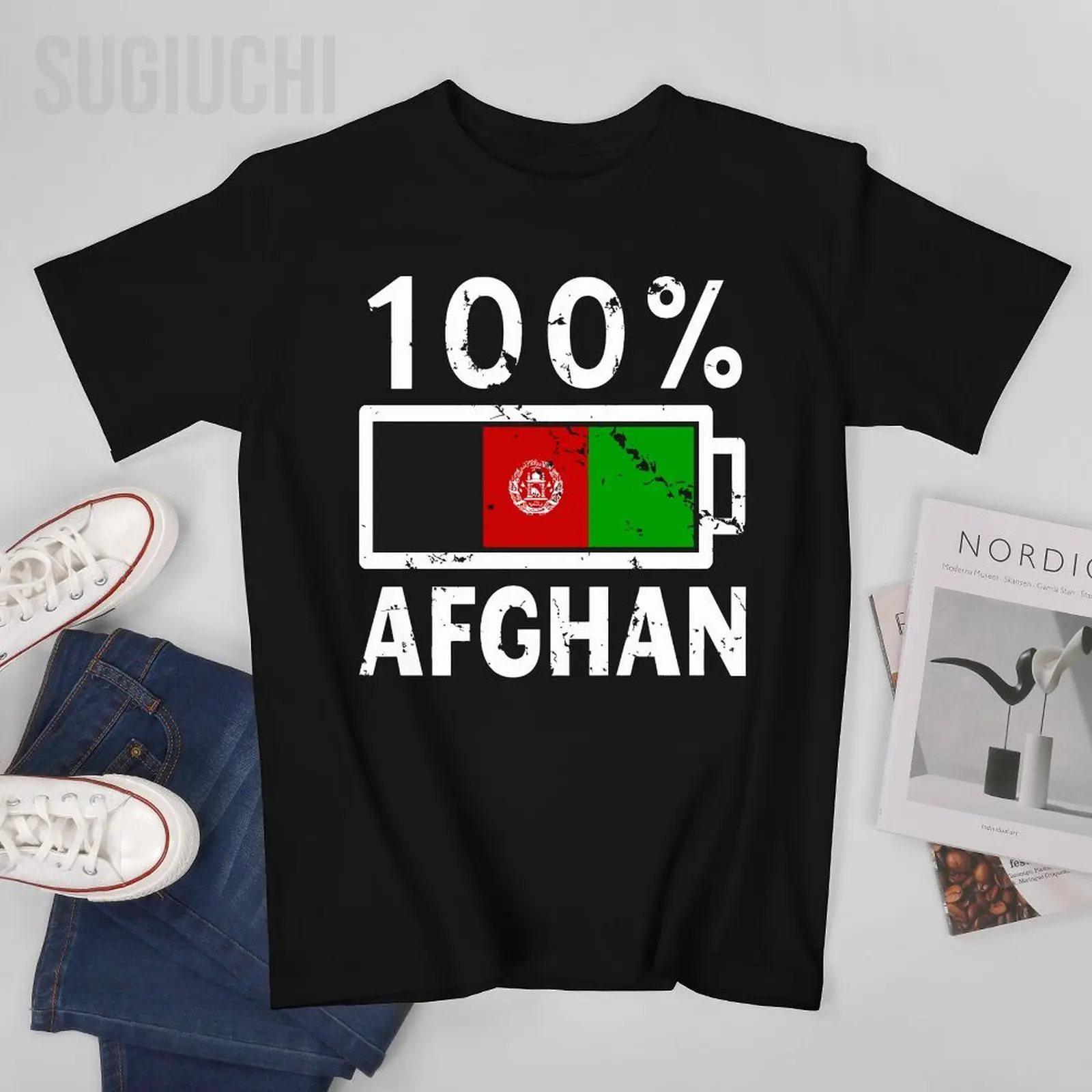 Men Afghanistan Flag 100% Afghan Battery Power Tee Premium Tshirt Tees T Shirts Women Boys 100% Cotton Short T-Shirt Unisex