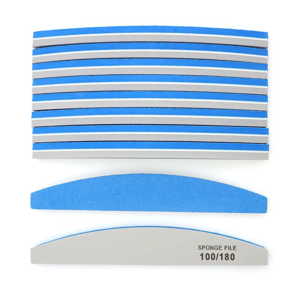 6/10/20 Stück Professionelle Schwamm-Nagelfeile 100/180 Emery Board Halbmond Doppelseitige Schleif- und Polierfeile für Maniküre und Pediküre