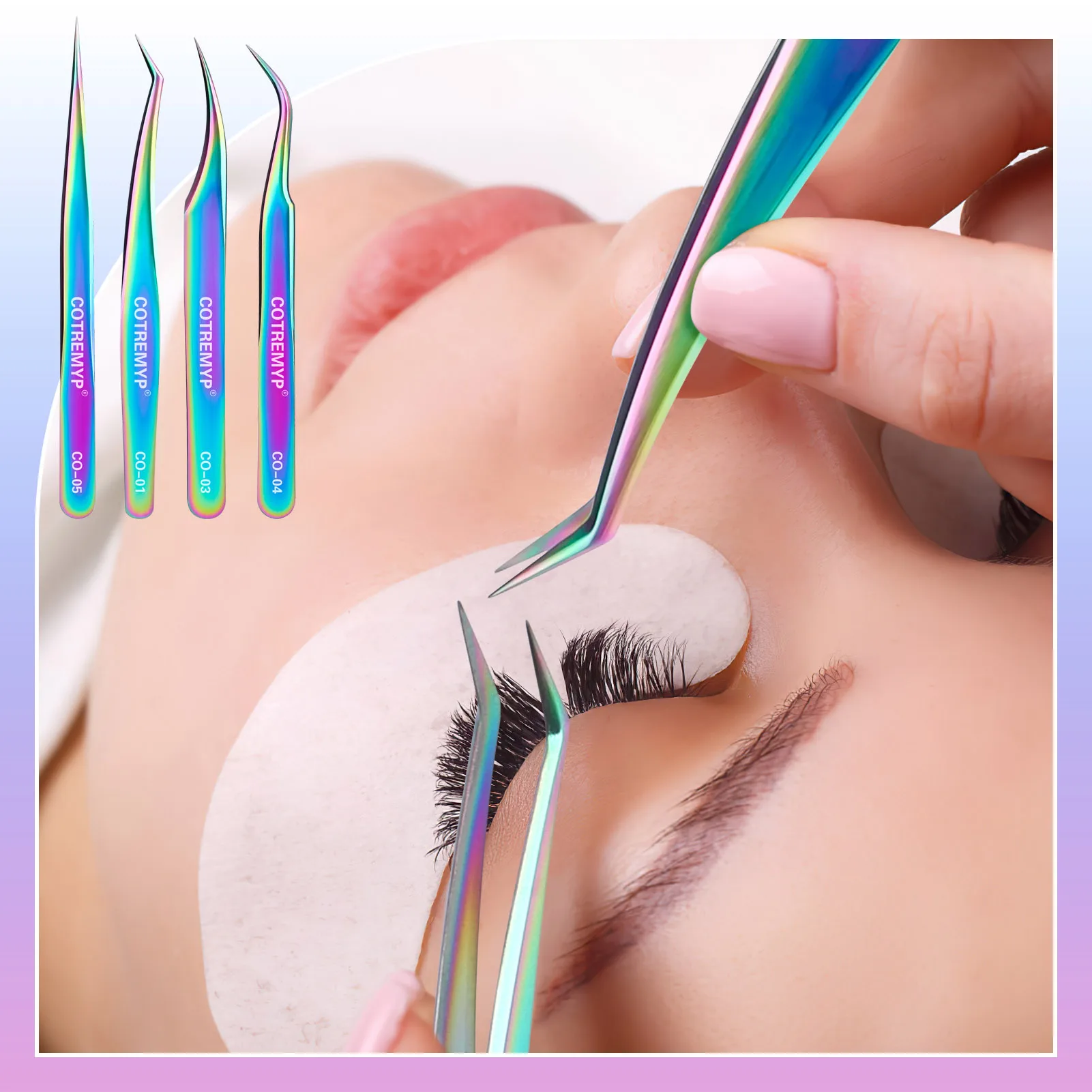 Precisão inclinada Cílios Postiços Pinças, Lashes Extensão Aplicador, Depilação para Maquiagem, Ferramenta Cosmética