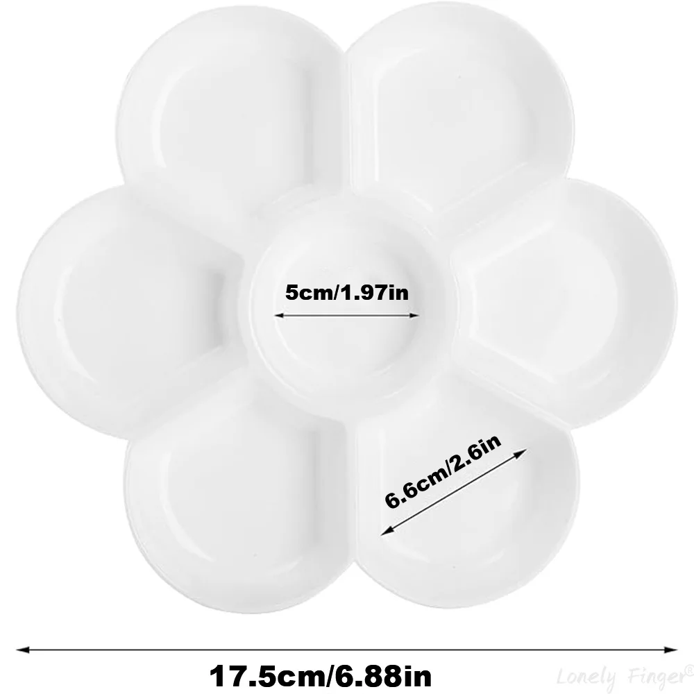 [NO Ceramic]7-Well Plastic Paint Palette, 1/3 Pcs Watercolor Palette Paint Palette Tray for Gouache Painting, Round, White