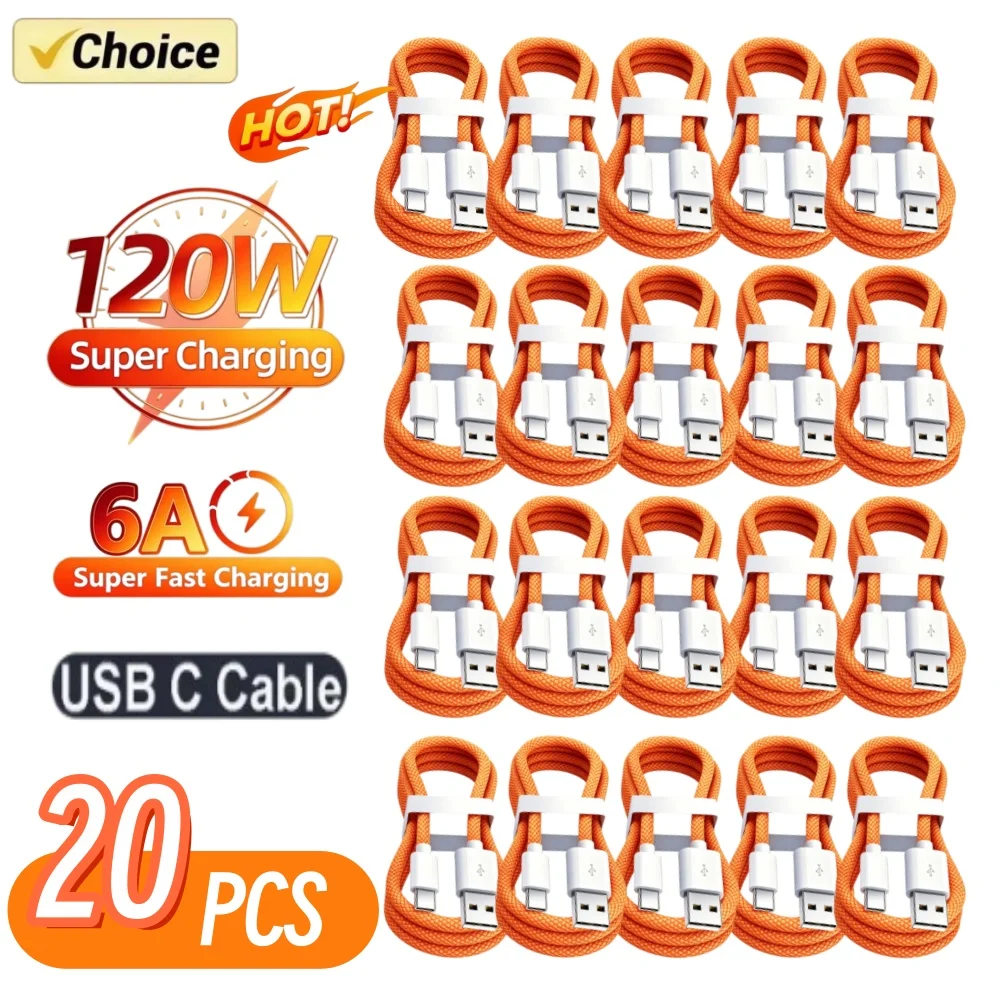 20PCS USB A Cable to USB C 120W Fast Charging Charger Cable Supports Fast Charging For iPhone 17 16 15 Samsung Huawei Xiaomi Etc