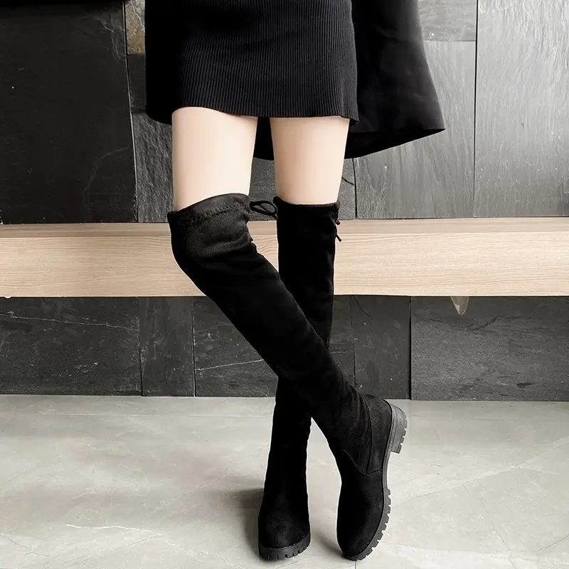 Stretch Long Faux Suede Boots Women Over-the-knee Boots Casual Black Sexy Nightclub Platform Shoes for Women Autumn Women Boots