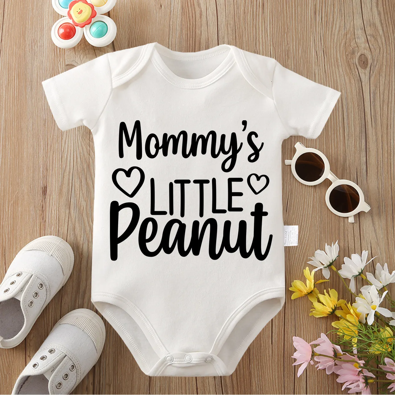 

Mom's Little Peanut, ткань из чистого хлопка, удобный комбинезон с изысканным принтом для ребенка, комбинезон для новорожденных от 0 до 12 месяцев