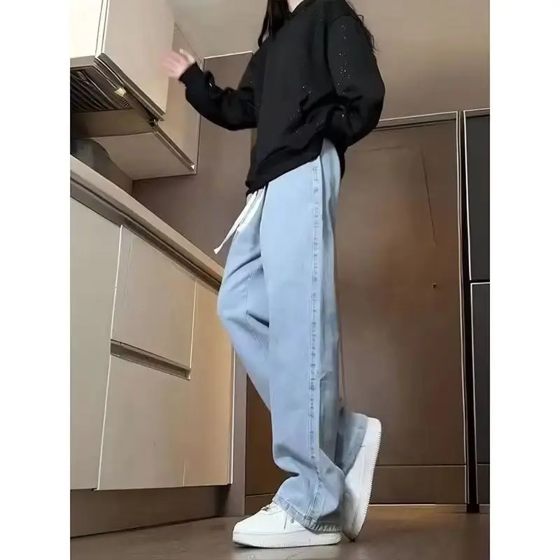 

2025 New Streetwear Loose Jeans Men Korean Fashion Loose Straight Wide Leg Pants Men's Brand Clothing Black Light Blue 3XL Good