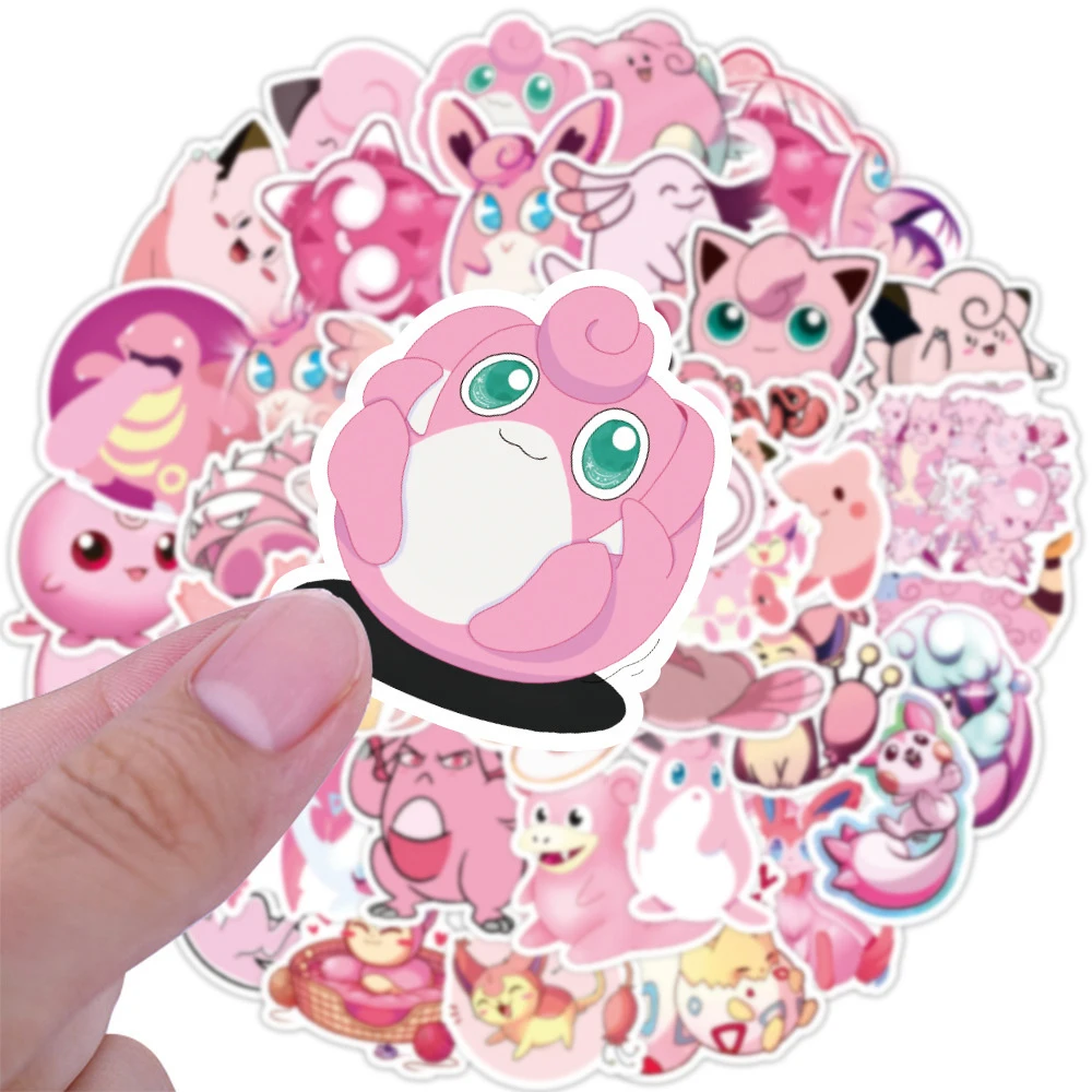 10/30/50pcs Kawaii Pokemon Pink Jigglypuff Stickers Cute Cartoon Kids Sticker Toy Phone Water Bottle Diary Anime Graffiti Decals