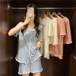 S-3XL Pajama Sets Women Solid Simple Daily Home Sleepwear Designed All-match Leisure Basics Korean Style Students Temperament