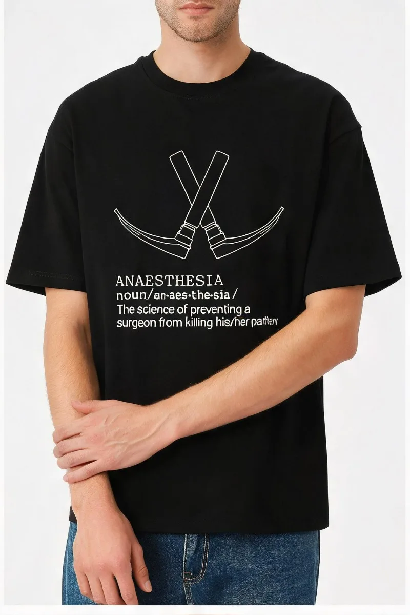 Funny Anesthesiologist Anaesthesia Definition Graphic Men 100% Cotton Casual Top O-neck Medical Casual Short Sleeve Tee