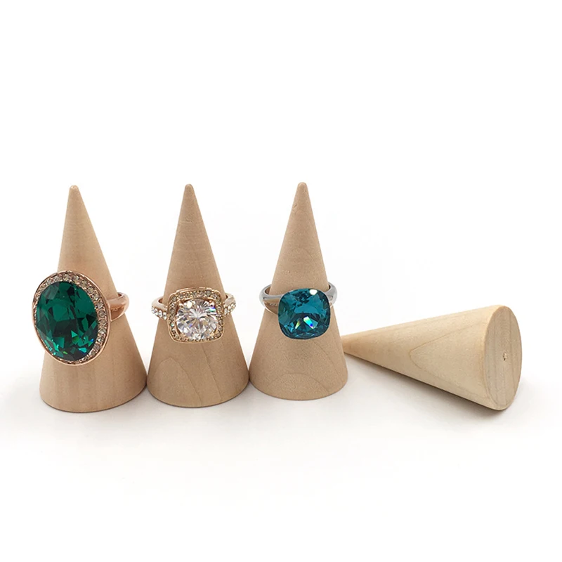 Organizador de anillos con cono de madera, soporte creativo para exhibición de joyas, herramientas de exhibición de anillos, suministros de almacenamiento de joyas, 5 unids/set por juego