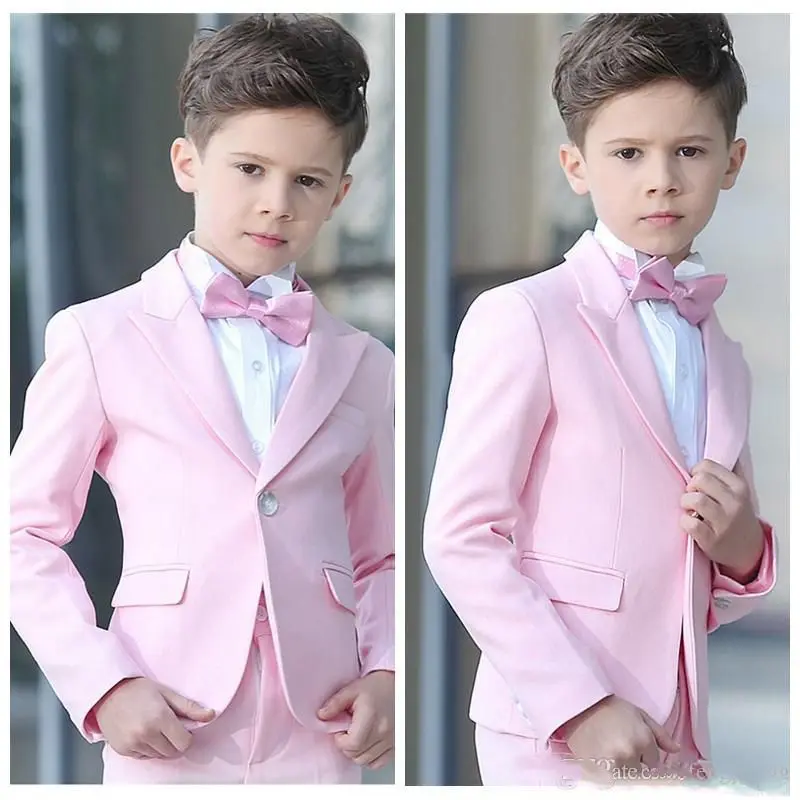 2023 Slim Fit Pink Kid Suit bambini abiti da sposa Blazer su misura ragazzi abiti smoking 3 pezzi giacca pantaloni gilet Costume Homme