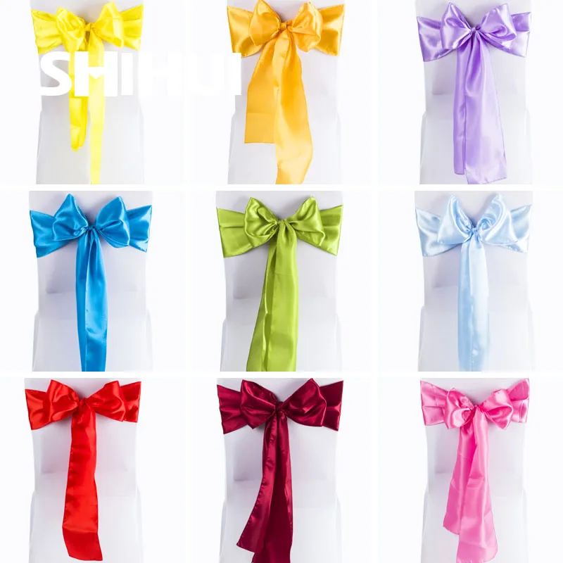 Chair Sashes Satin Bow Tie Ribbon Knot Cover Seat Back Belt For Hotel Banquet Country Wedding Party Event Dining Decoration