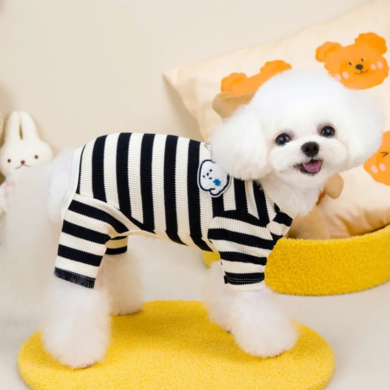 Soft Warm Dog Jumpsuits Pet Striped Clothes for Small Dogs Fashion Puppy Pajamas Autumn Cat Jumpsuits Pet Overalls Dog Clothes