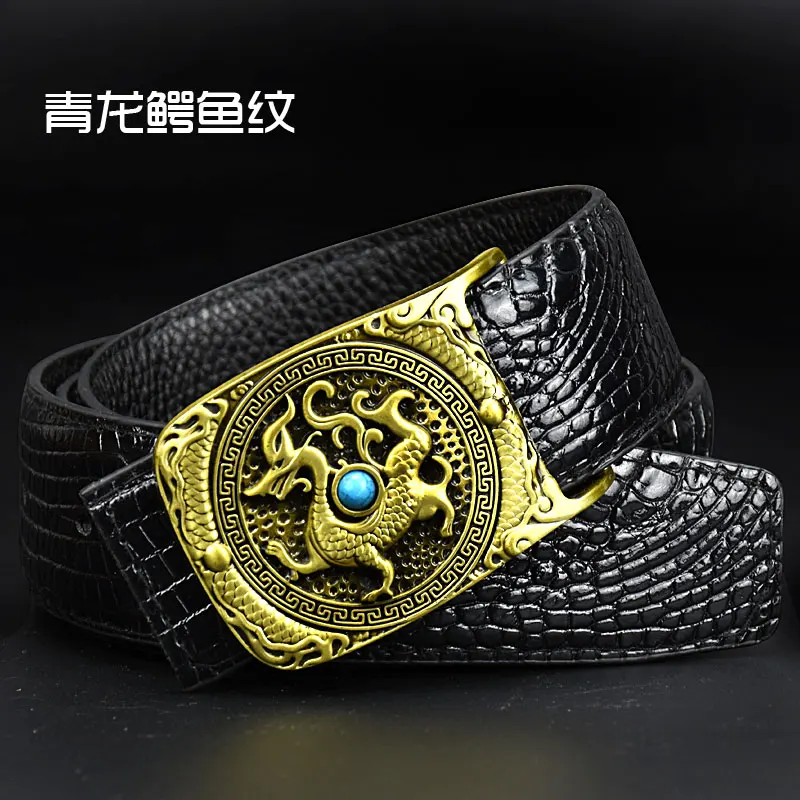 men\'s belt China Dragon Belt business casual High-quality crocodile pattern leather belt young men\'s fashion Luxury jeans belt