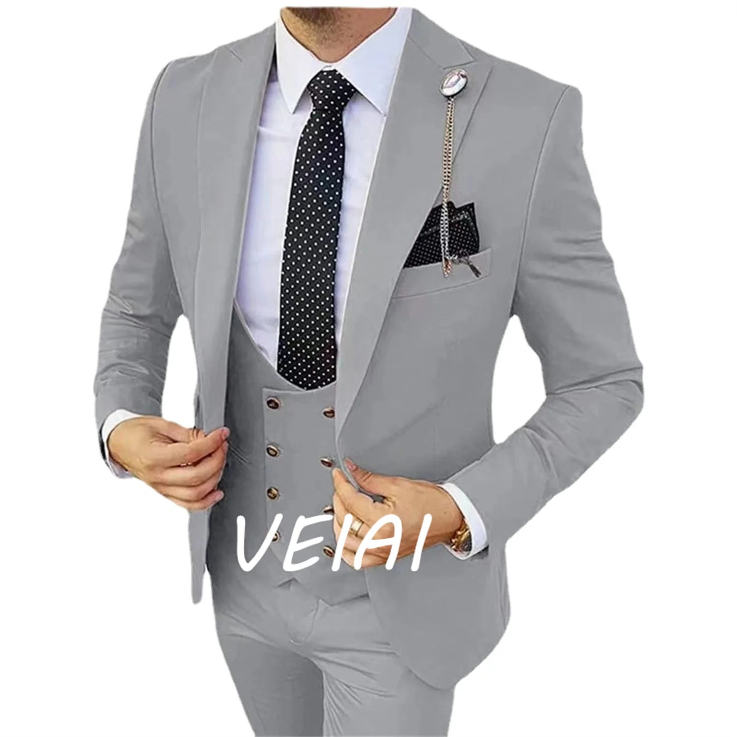 

2023 Men's Suit Wedding Blazer 3 Piece (jacket+pants+vest ) Peaked Lapel Slim Fit Business Set Custom Made Blazers Mont Erkek