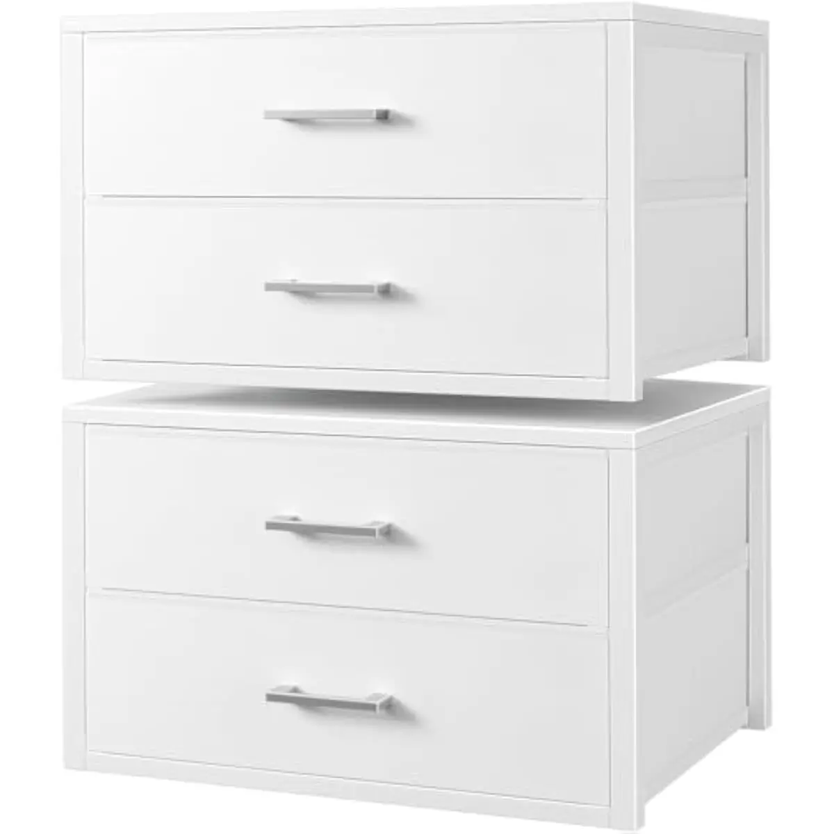 Stackable Fabric Storage Units with Metal Frame and Wooden Top | Two-Tier White Drawer System for Bedroom Closet Organization |