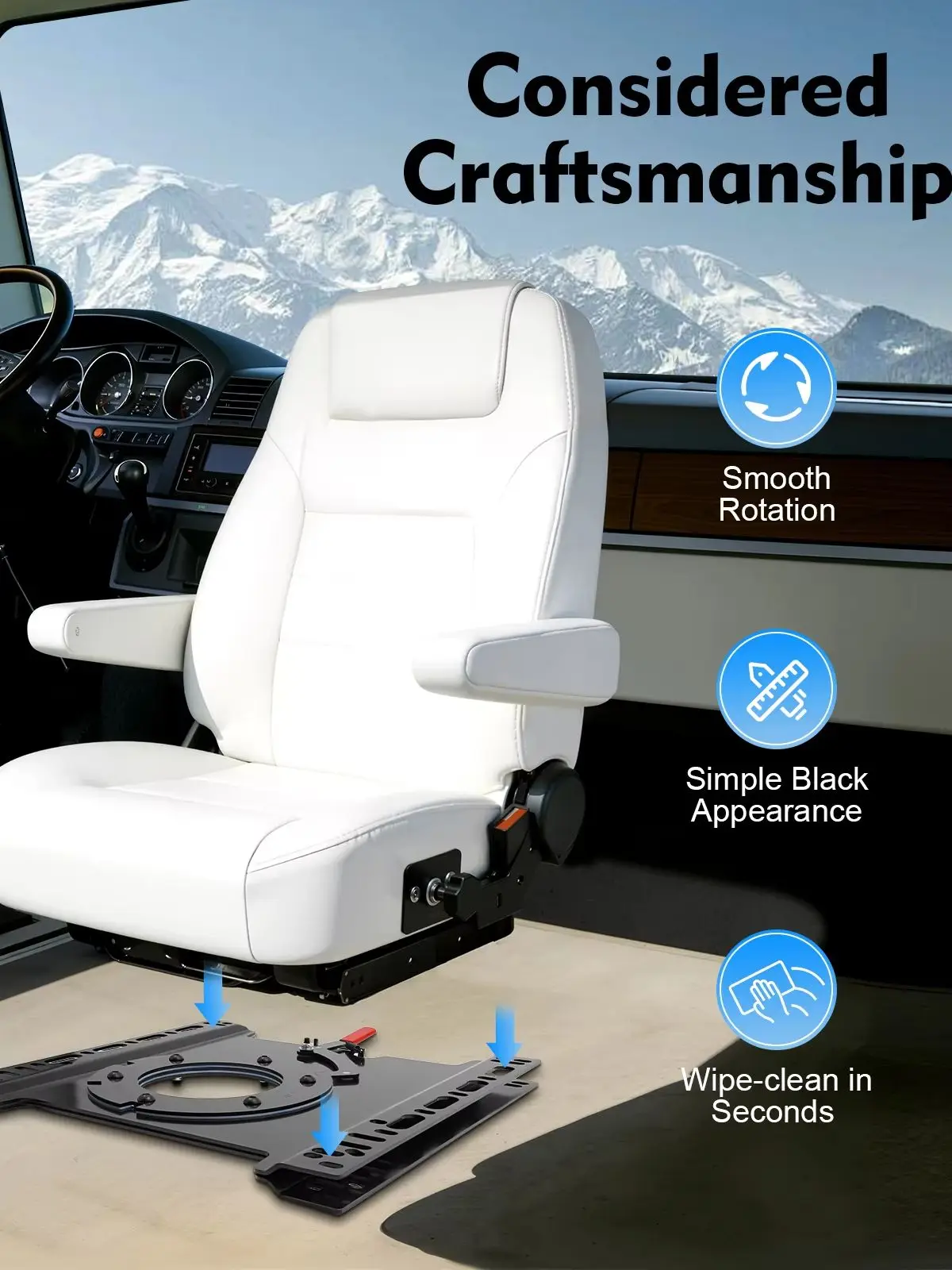 360 °   Draaibare zittingbasis voor Mercedes Sprinter Ford Transit T5 T6, bestelauto draaibare autostoel draaiplateau passagier bestuurder - afbeelding 2
