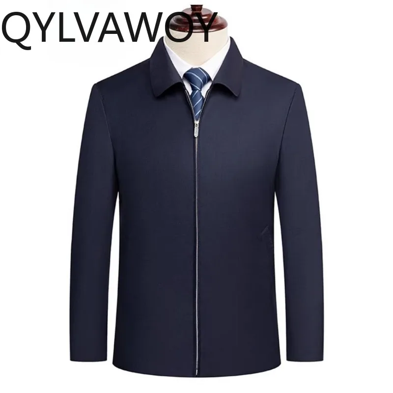 

Мужская куртка QYLVAWOY из 88% овечьей шерсти и 12% шелка тутового шелкопряда, с отложным воротником, укороченная, высококачественная, тонкая, для повседневной носки