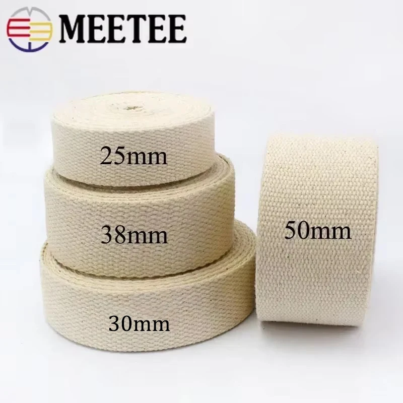 50Meters 15-50mm Beige Cotton Webbing Canvas Ribbon Bag Strap Backpack Belt Bias Binding Tape DIY Clothes Sewing Accessories