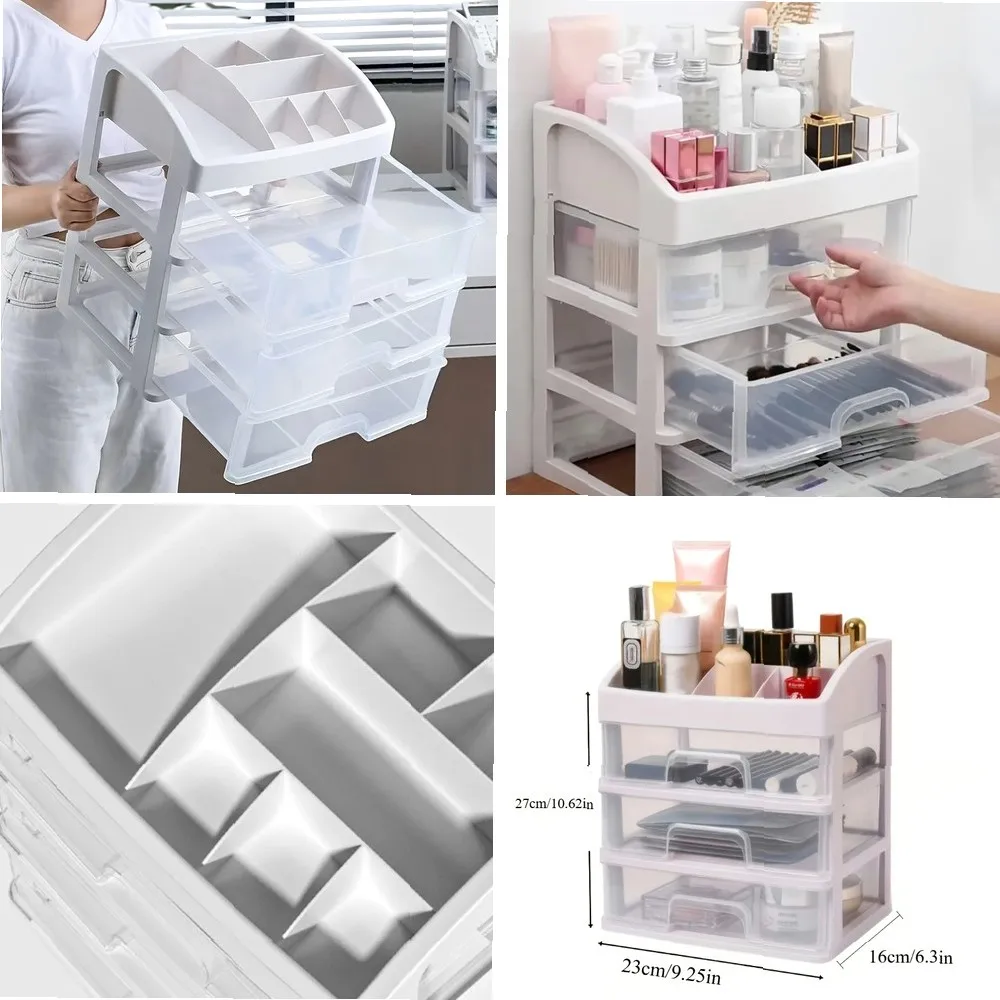 

Multi-Layer Office Desktop Storage Box Cosmetic Organizer with Drawers - Transparent Storage Box for Makeup File