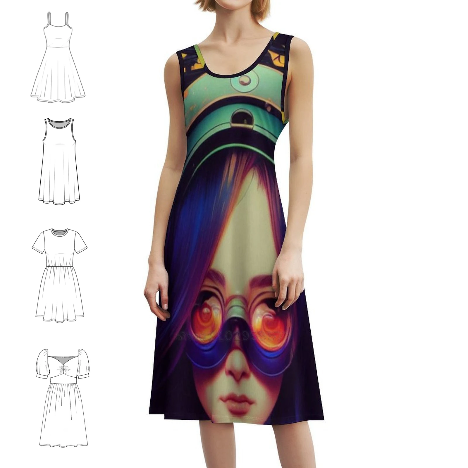 

Богемное платье без рукавов ведьмы с несколькими принтами, пляжное праздничное платье для отдыха, забавная шляпа ведьмы, платье с шляпой ведьмы