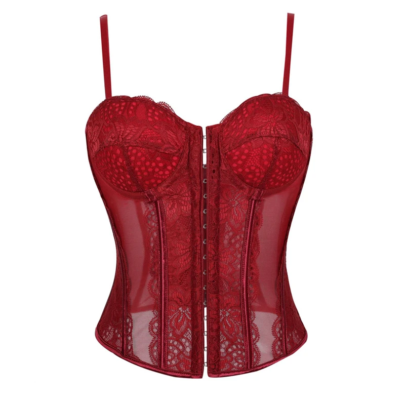 

Women Lace Mesh Spaghetti Strap Corset Tank Top Sexy Slimming Cup Camisole Lace-up Lingerie Short Style Corselet