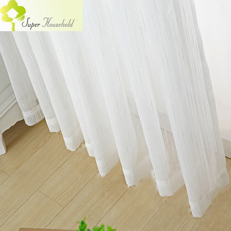 White All-Match Linen Stripe Window Screens Sheer Curtains For Living Room Tulle Modern Voile In Bedroom Balcony Yarn Decor