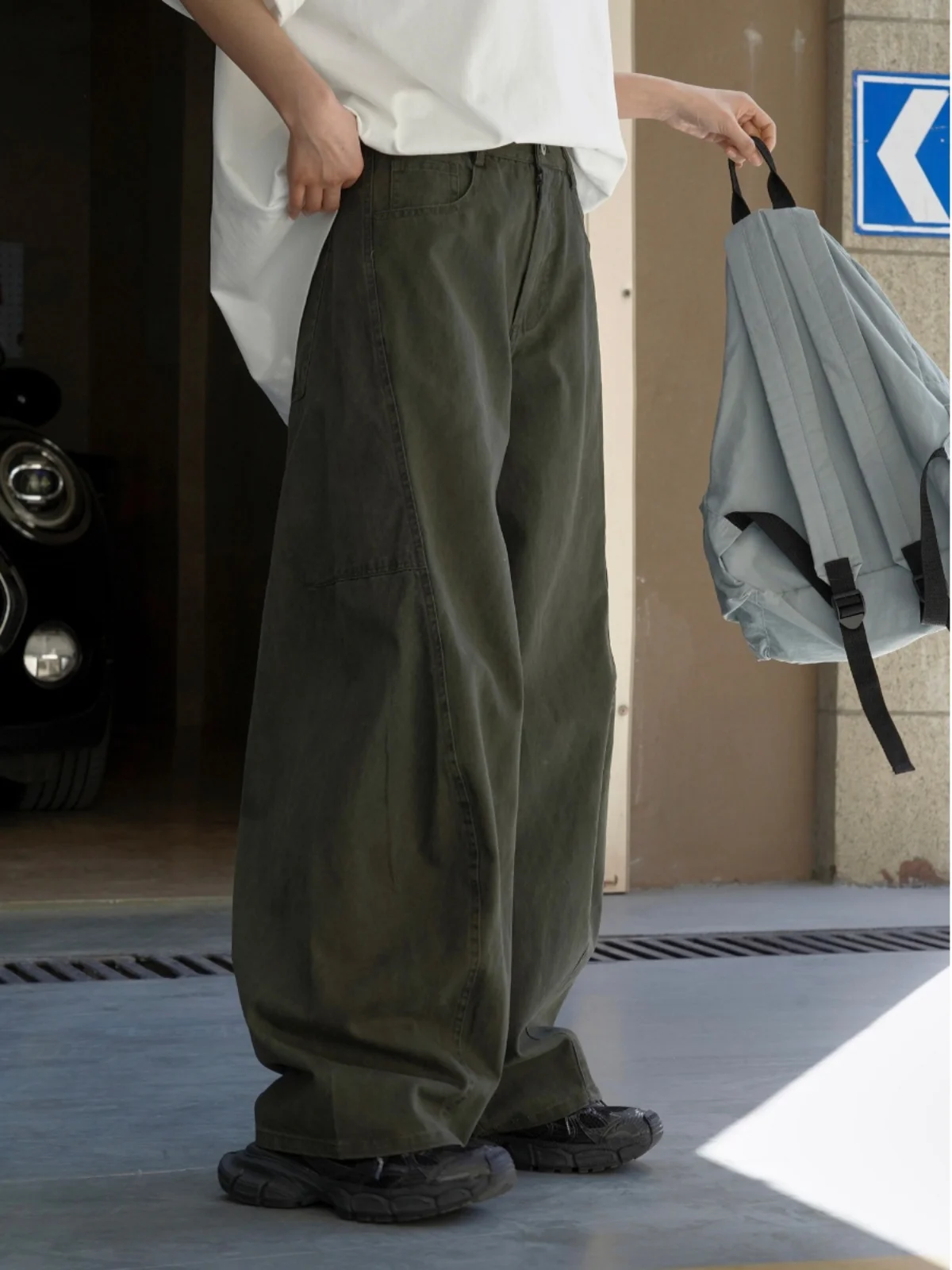 

High Waist Lantern Wide Leg Pants Women's Casual Washed Denim Spring Summer Versatile Green Casual Pants for Ladies