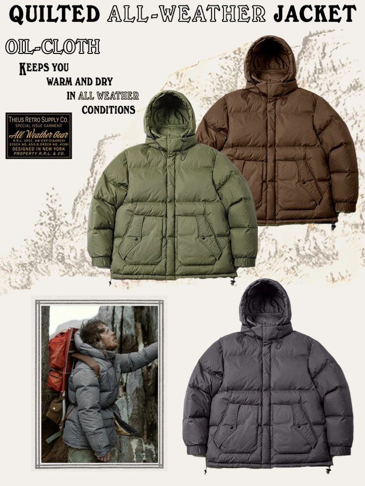 

American Retro Oil Wax Detachable Hood Bread Fluffy White Du down Jaet Youth Faion Urban Travel Thiened Outerwear