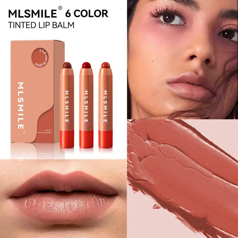 MLSMILE ลิปบาล์มบำรุงริมฝีปาก ลิปกลอสติดทนนาน ติดง่าย สีสวย ชุดปากกาลิปสติกแบบหมุน
